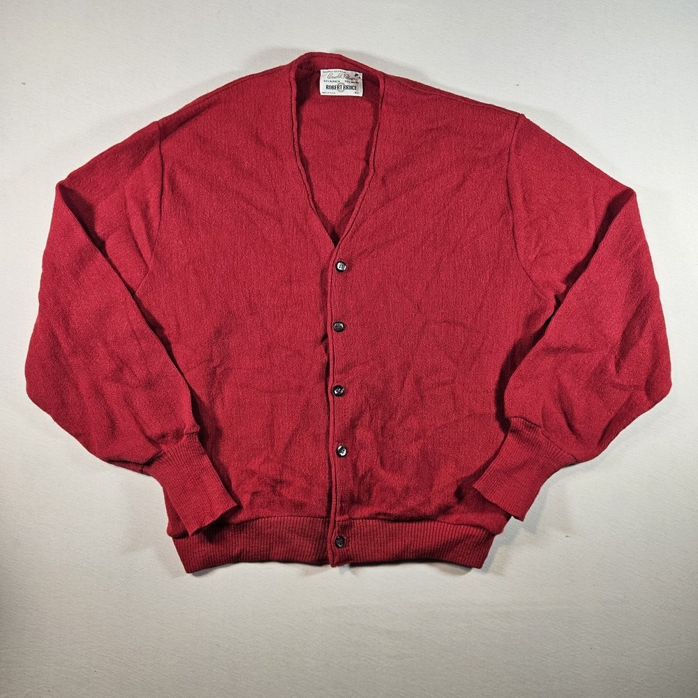 Vintage Robert Bruce Arnold Palmer‎ Cardigan Sweater Alpaca Wool Mens XL Red 60s